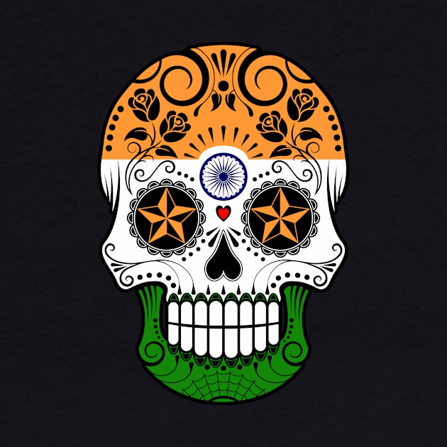 Indian Flag Sugar Skull with Roses by jeffbartels